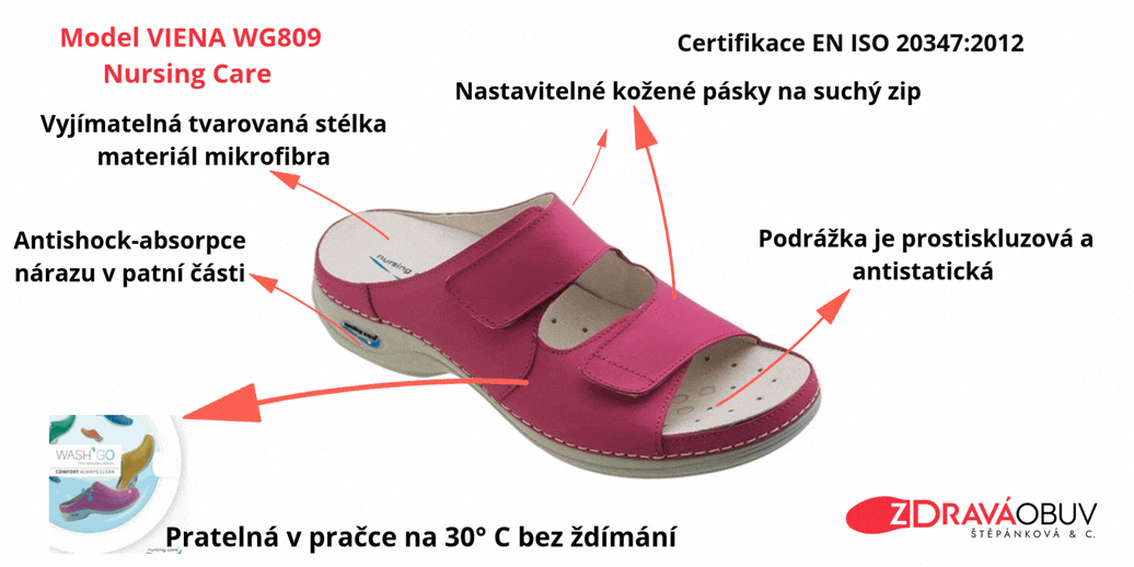 Nursing Care VIENA WG809 dámská pantofle pratelná fuksiová